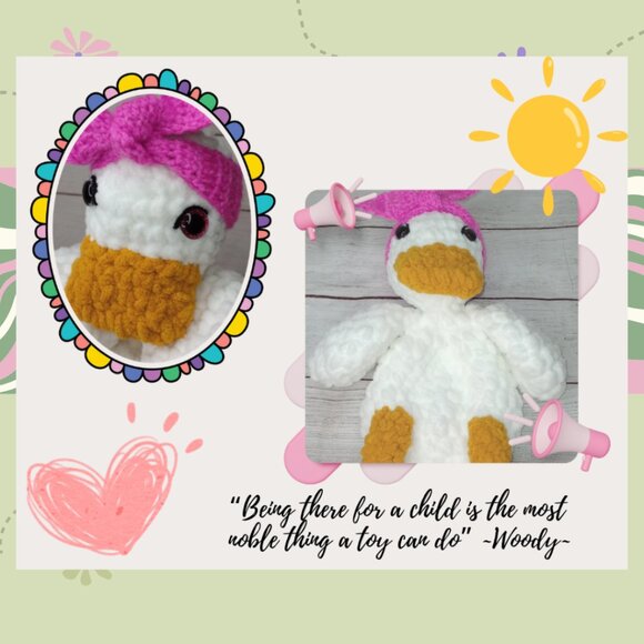 Della Duck Crochet Lovey Plushie with Headband-Handmade by ME! - Picture 2 of 6